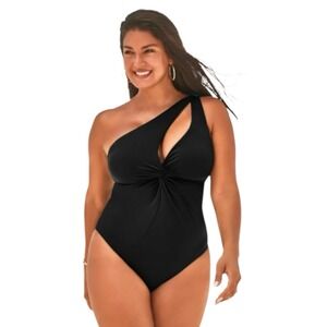 Swimsuits for All‎ Black One Shoulder Twist Front One Piece Swimsuit Size 22
